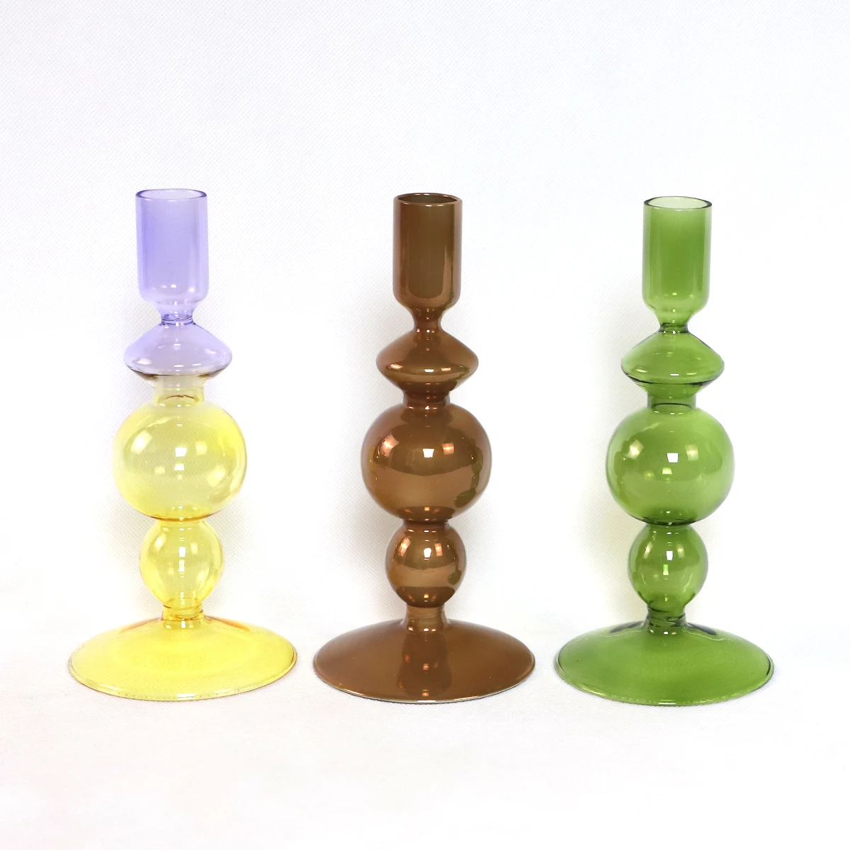 Romantic Wedding Colorful Glass Tapered Candlesticks Vintage Glass Candle Stick Holder manufacture