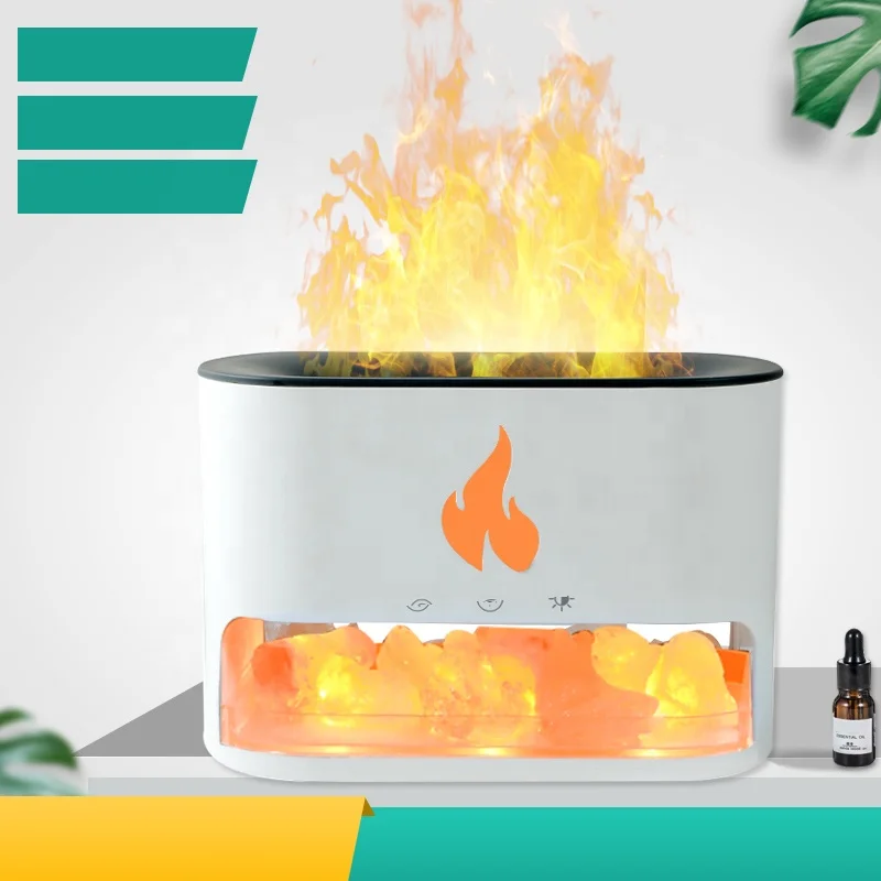 Custom Logo Fire Flame Aroma Diffuser 250Ml Himalayan Crystal Salt Rocks Touchable Flame Air Humidifier Diffuser Essential Oil