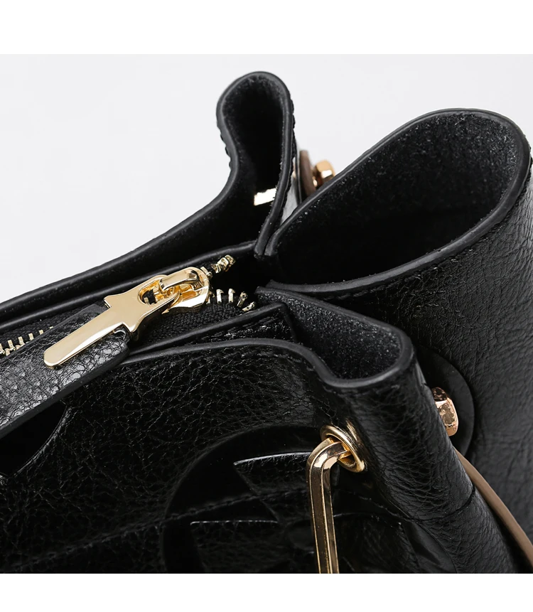 Vintage Flower Pattern Handbag For Women Genuine Leather Classic Black ...