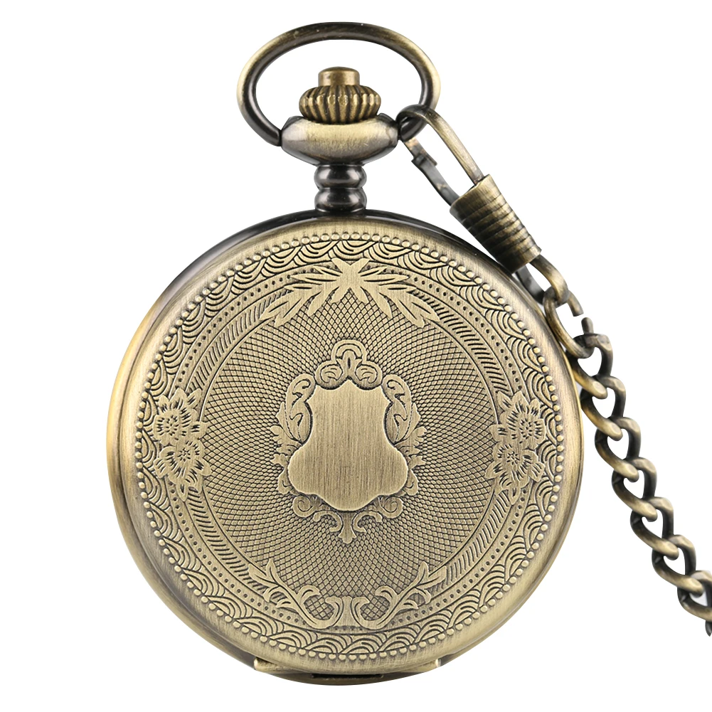 Carved Floral Rattan Shield Crown Pattern Pendant Steampunk Vintage Pocket Watch With Chain for Men Gift