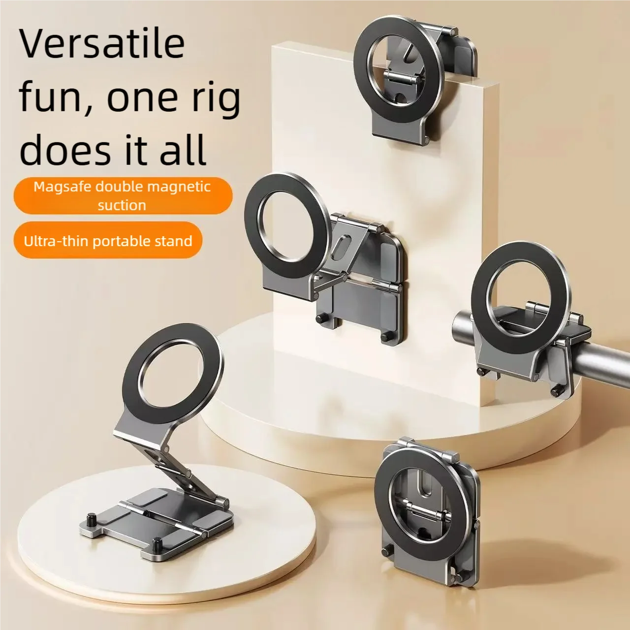 Foldable Magnetic Phone Stand Ultra Thin Multi Axis Adjustable 3 in 1 Fold Design for Desktop Car Kitchen Travel