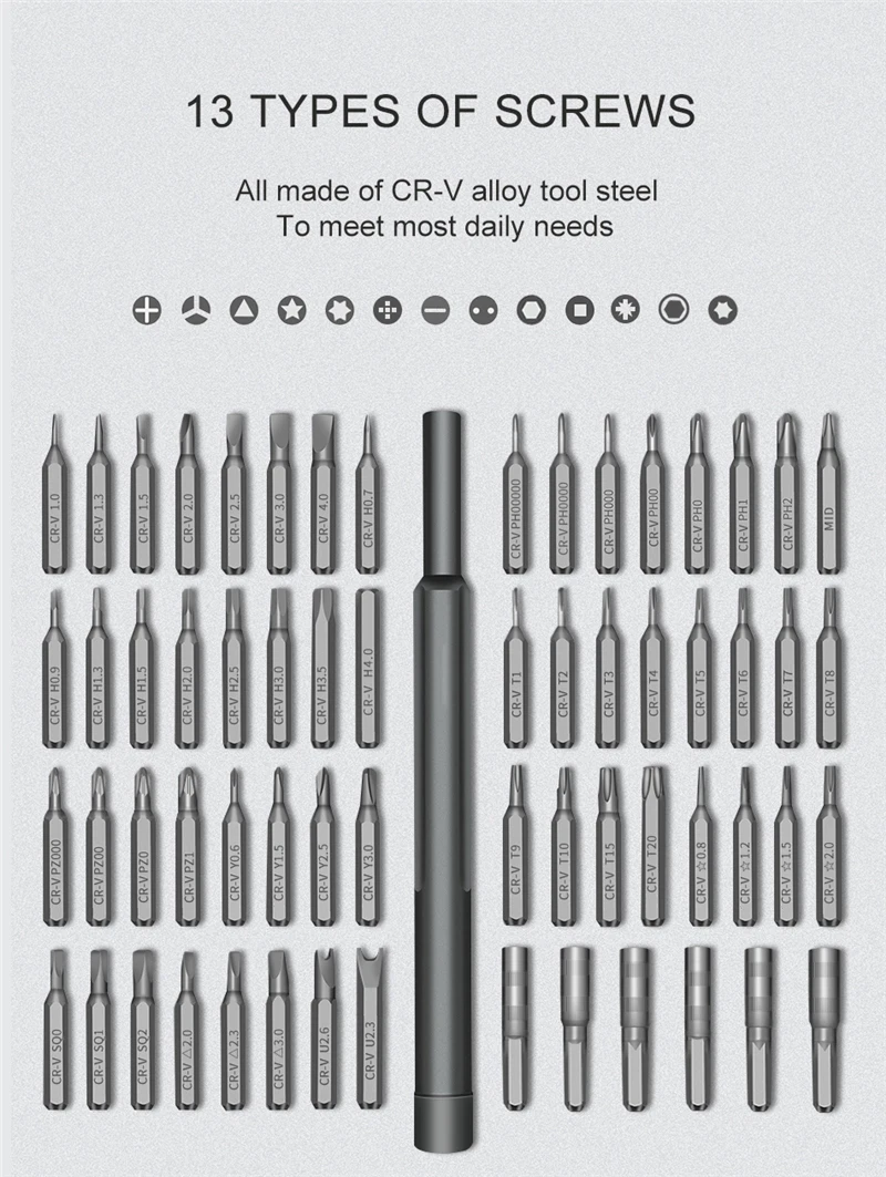 63 In 1 Screwdriver Set Precision Magnetic Screw Driver Bits Hex Bit Handle Mobile Phone Repair Screwdriver Kit Tools
