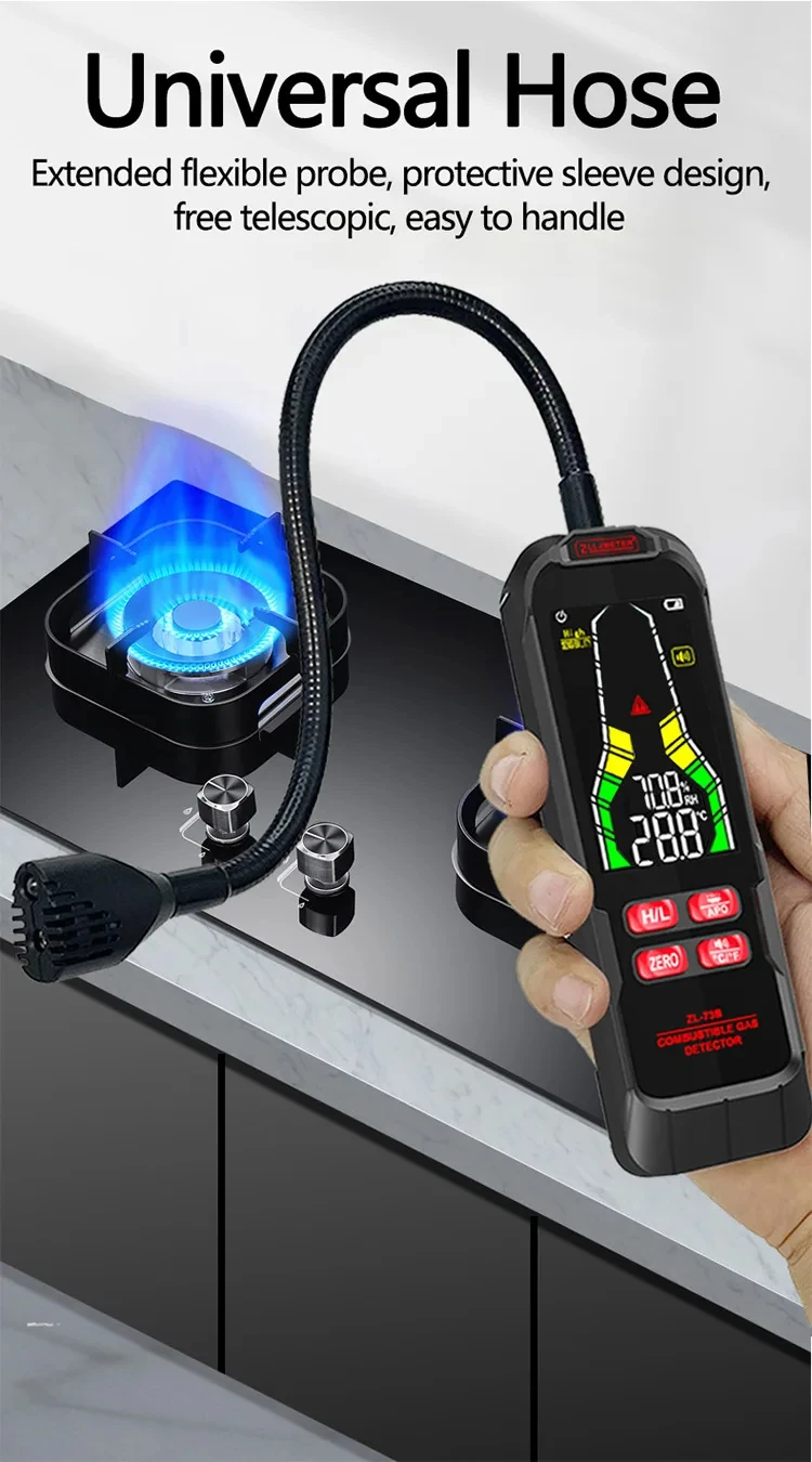 Industrial-grade combustible gas analyzer for accurate detection Wide measurement range of approx. 50–10000 ppm for precise monitoring Detects gases like LPG, methane, propane, and other flammable gases High-sensitivity sensor for reliable and fast leak detection Rechargeable battery for long-lasting and portable use LCD display for real-time gas concentration readings Audio and visual alarm alerts for instant hazard warning Fast response time with stable and accurate performance Durable design suitable for industrial environments Ideal for factories, pipelines, refineries, HVAC, and safety inspections