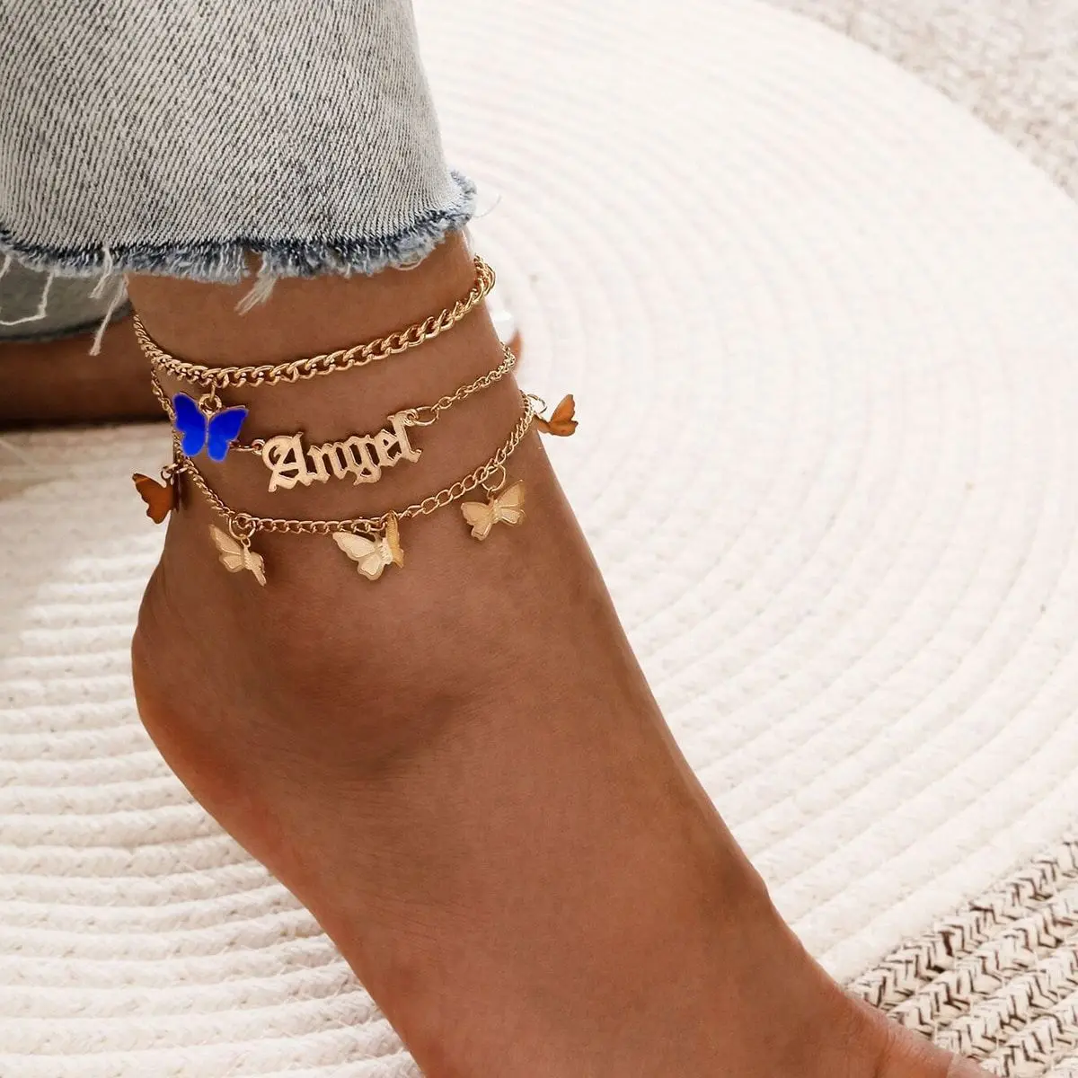 Wholesale Fashion Summer Acrylic Butterfly Pendant Anklet - Main Image