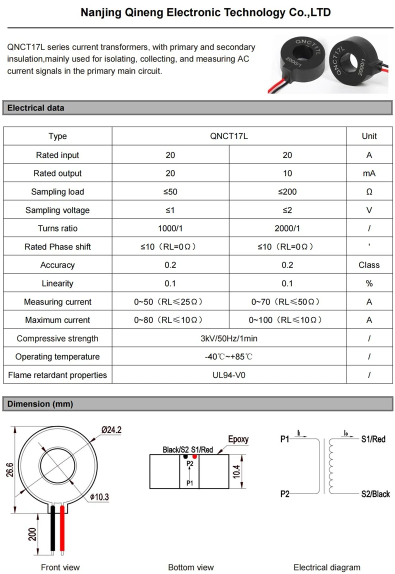 Ring Type CT Current Transformer QNCT16L 10A 10mA 20A 10mA 50A 25mA 2000 1 Ac Toroidal Current Sensor Transducer Factory Price