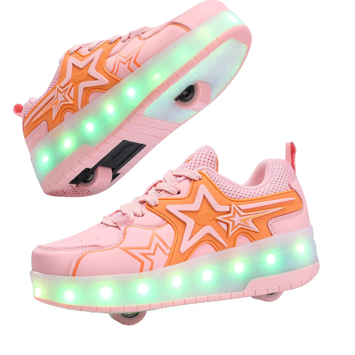 Patins à Roulettes Enfants TECDOTO – 4 Roues, Baskets Interchangeables, LED, Taille Ajustable, Pour Garçons Et Filles