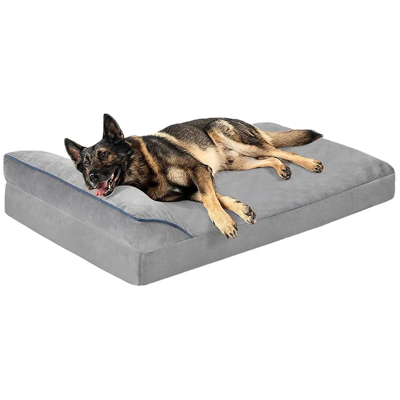 Popular Style Grey Color Bolster Washable Dog Bed with Pillow and Anti-Slip Bottom Orthopedic Dog Bed for Large Dogs