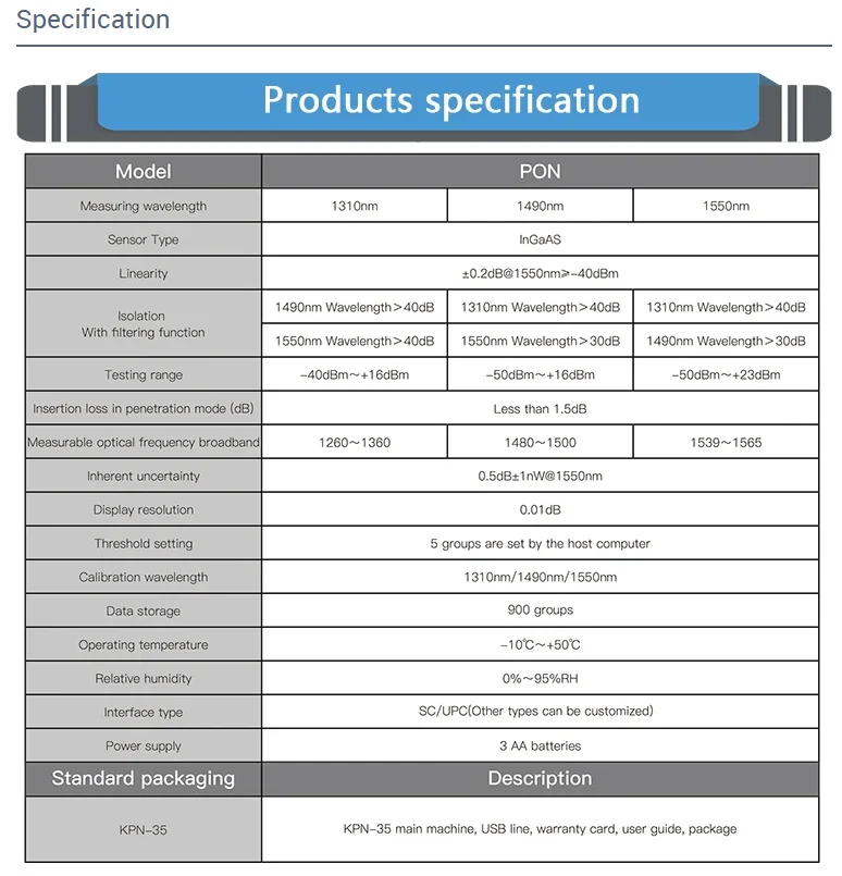 PON Fiber type KOMSHINE Optical Power Meter 35 PON for EPON GPON APON ...