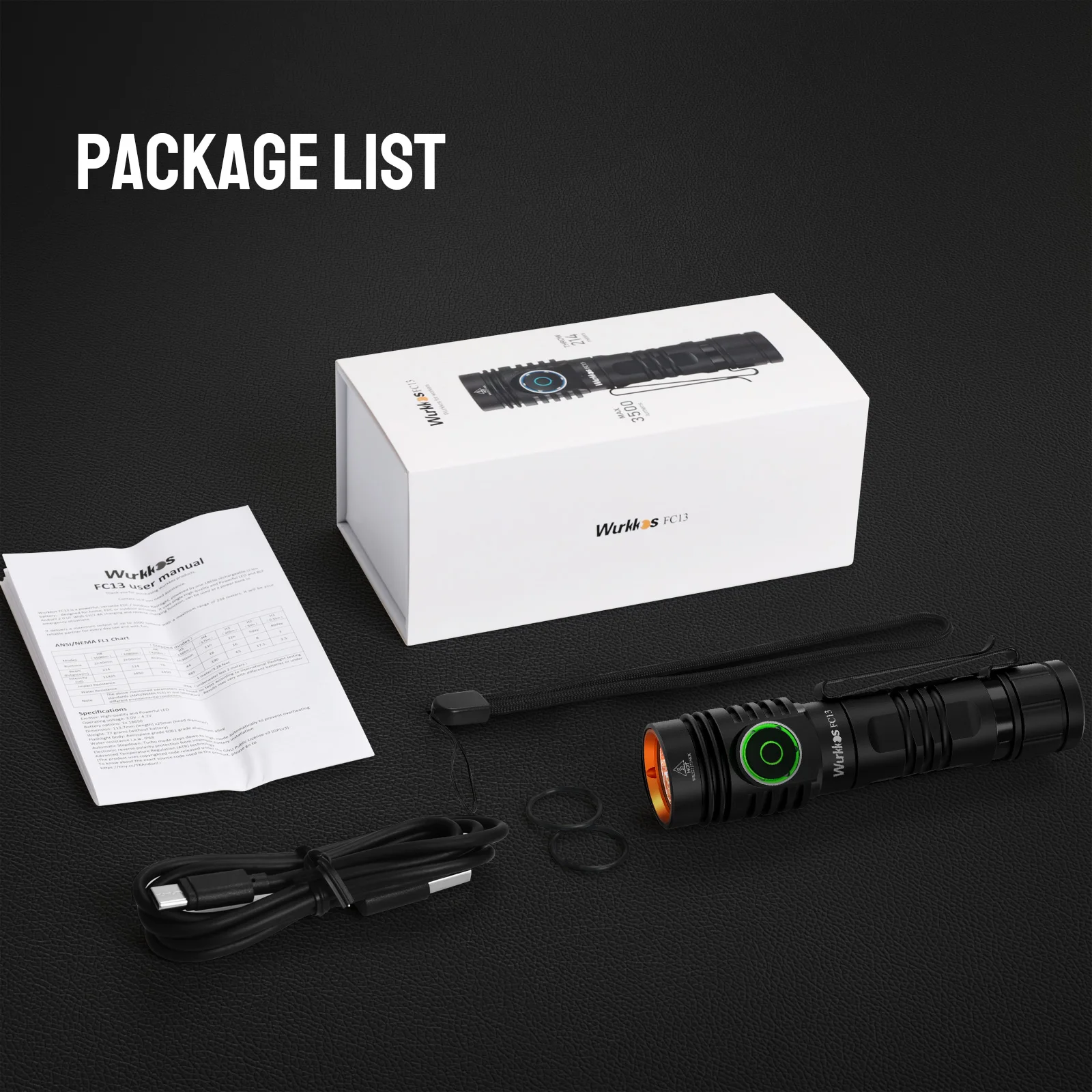 Wurkkos FC13 LED Rechargeable Flashlight - 3500LM, 214m Beam, IP68
