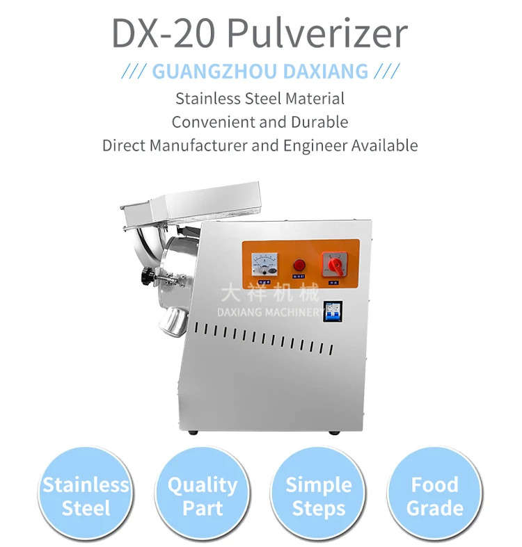 DX-20 Stainless Steel Hammer Mini Cocoa Sugar Rice Chilli Pulverizer Mill Maize Cassava Flour Powder Pepper Grinding Machine factory