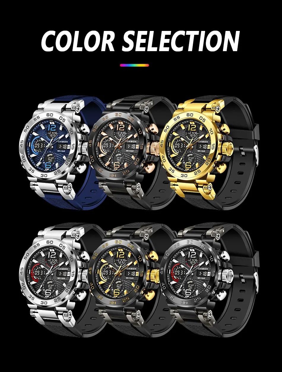 FOXBOX FB0033 Digital Sport Watch for Men Fashion Outdoor Watch Men Top Brand Luxury Waterproof Chronograph Relogio Masculino