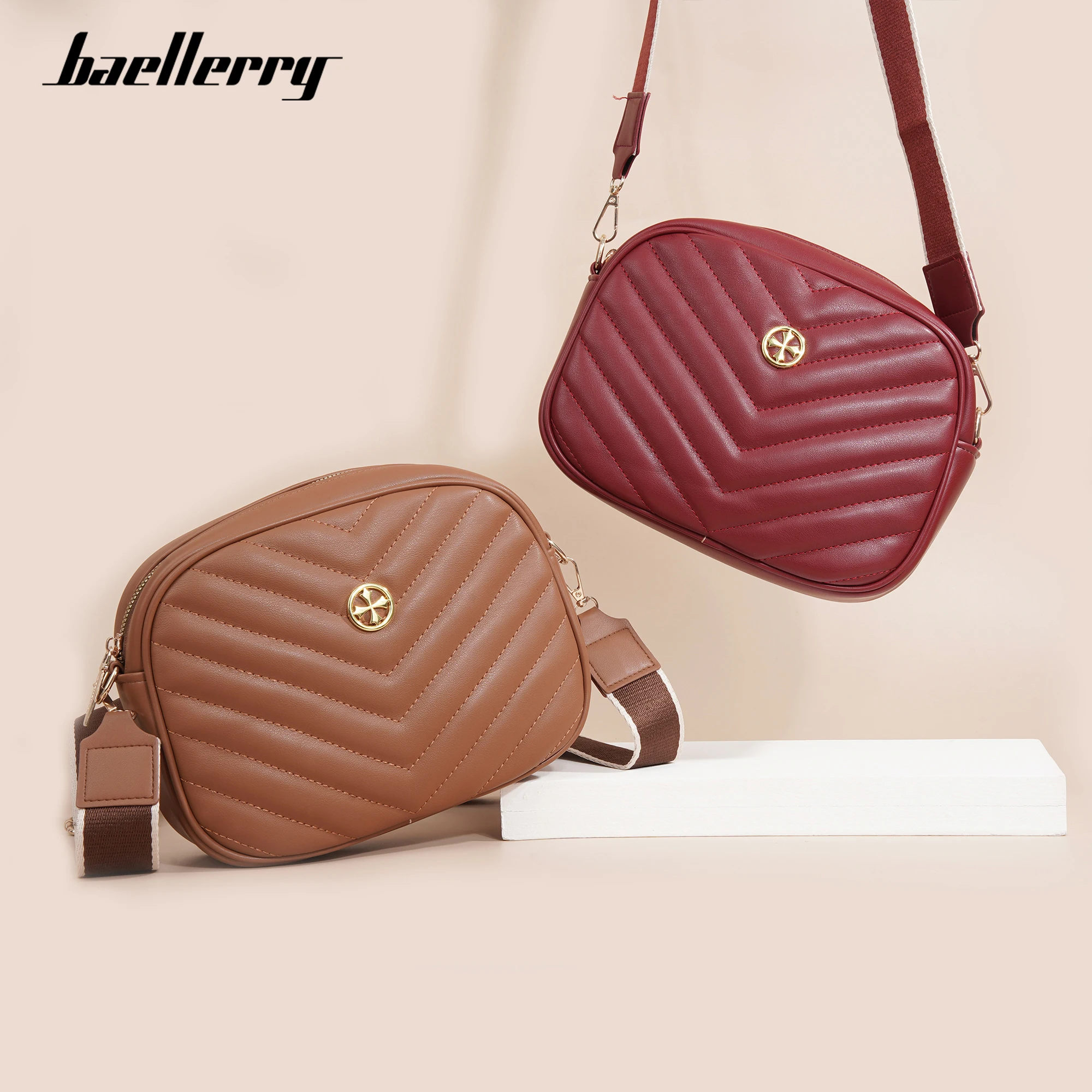 Baellerry Women's Cross-Body Zipper Shoulder Bag Large Capacity Quilted Fashionable PU Material Winter Autumn Summer All New