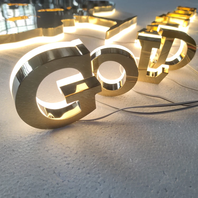Light up Letters Custom Led logo Sign Stainless Steel Backlit Channel Letter Sign 3d logo Backlit Letter Sign