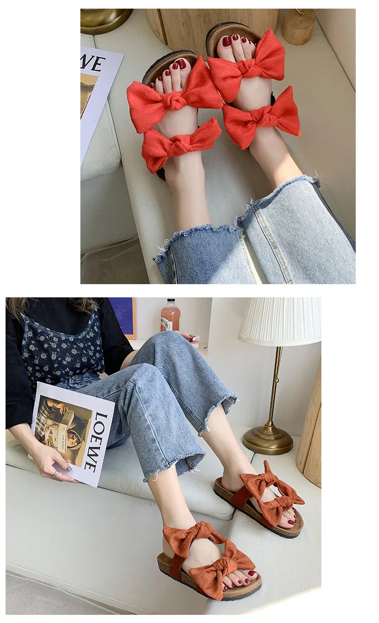 2022 Women"e;s New Double Row Bowknot Slippers Double Strips Ultralight Fashion Comfortable Slippers Factory Direct Sale