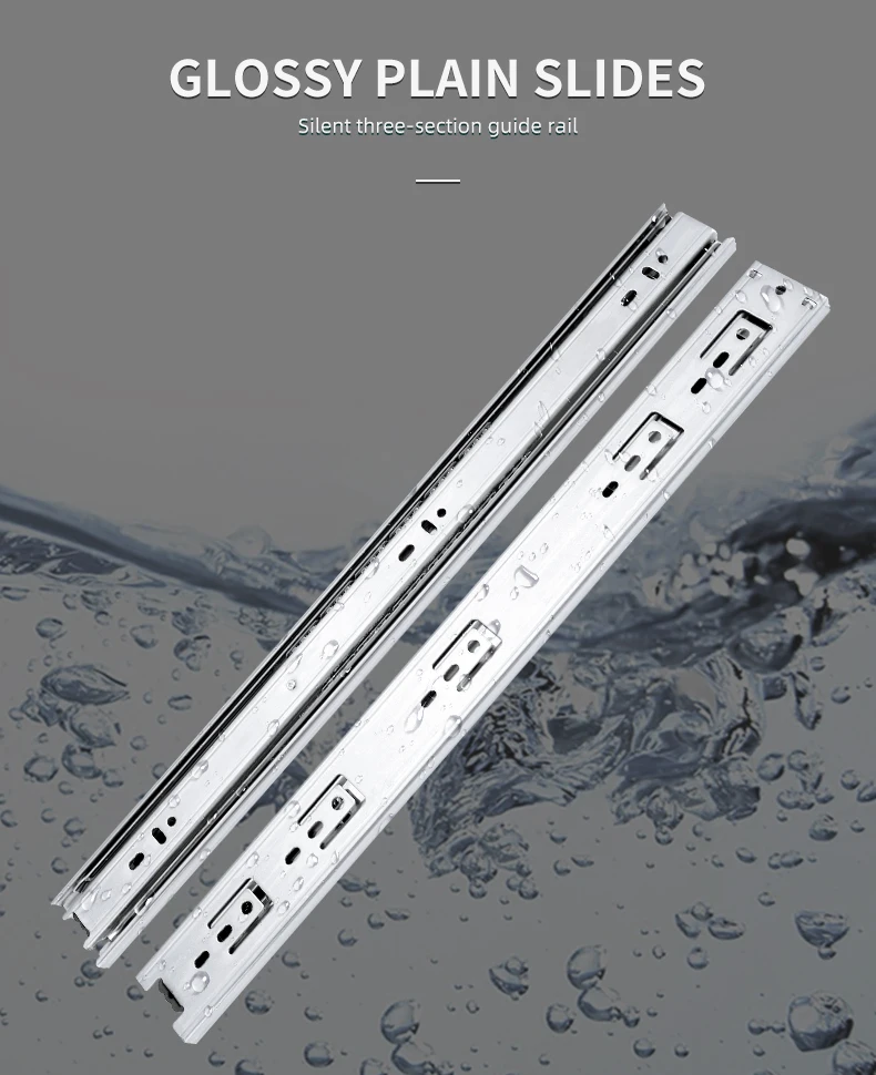 45mm White Zinc 3 Fold Metal Dotted Drawer Slide Track Quiet Ball