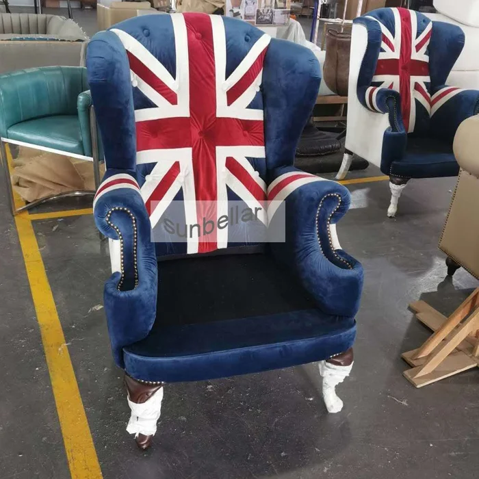 Wholesale Fabric Wing Chair with Buttons Back Home Leisure Sofa Chair High  Back with English Flag Armchair for Hotel VIP Room