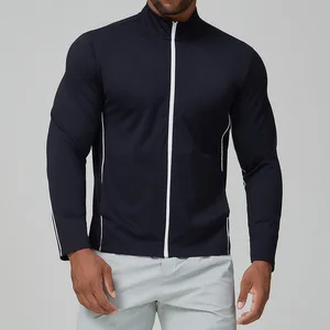 Simple Black Men's Sportswear Custom Gym Jacket Zip Sports Commuting Fitness Color Long Sleeves Workout Fitness Jackets
