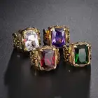 Punk style casting gemstone square red white purple green black stone stainless steel ring for men