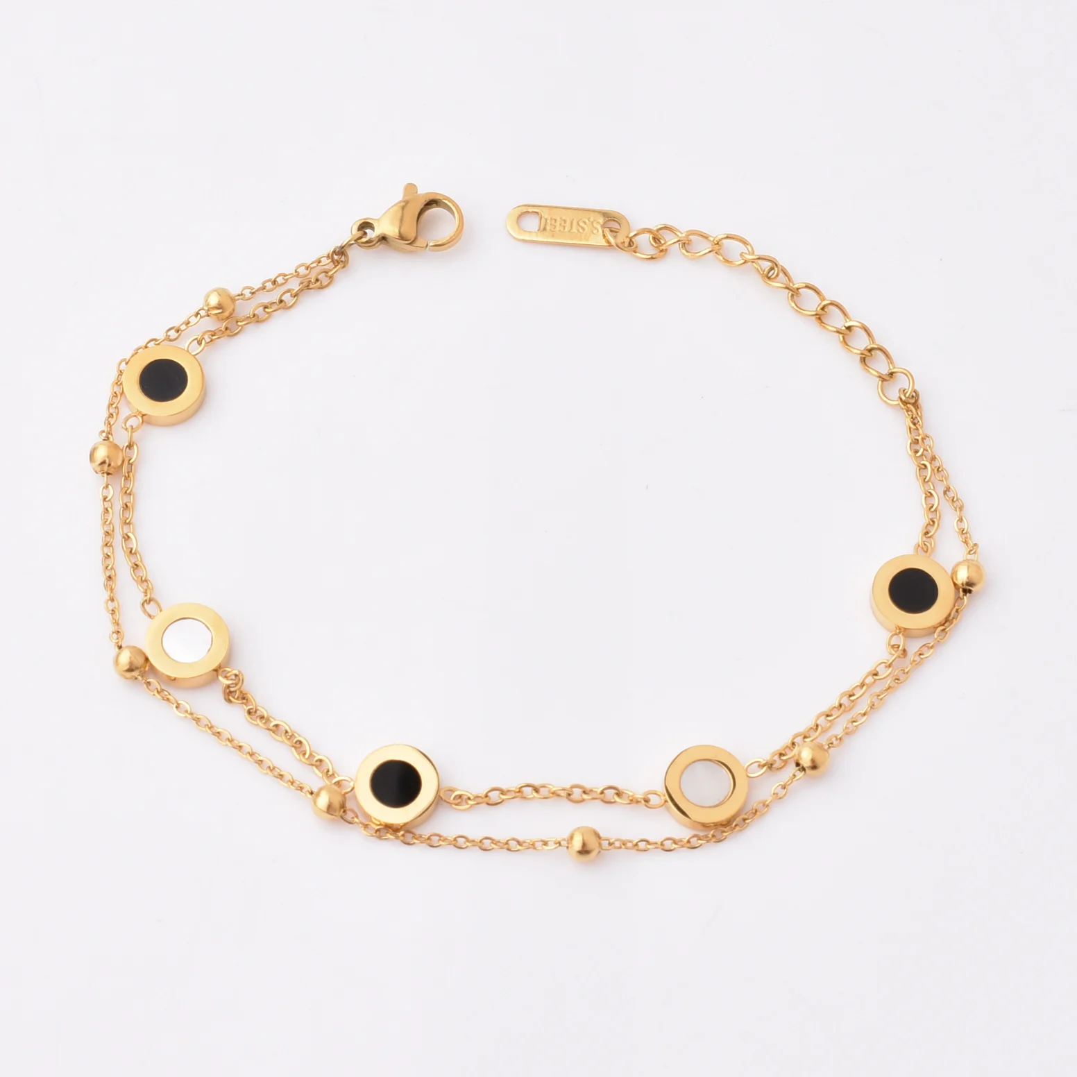 Rose gold plated double layer screw and single line bracelet with link  chain 