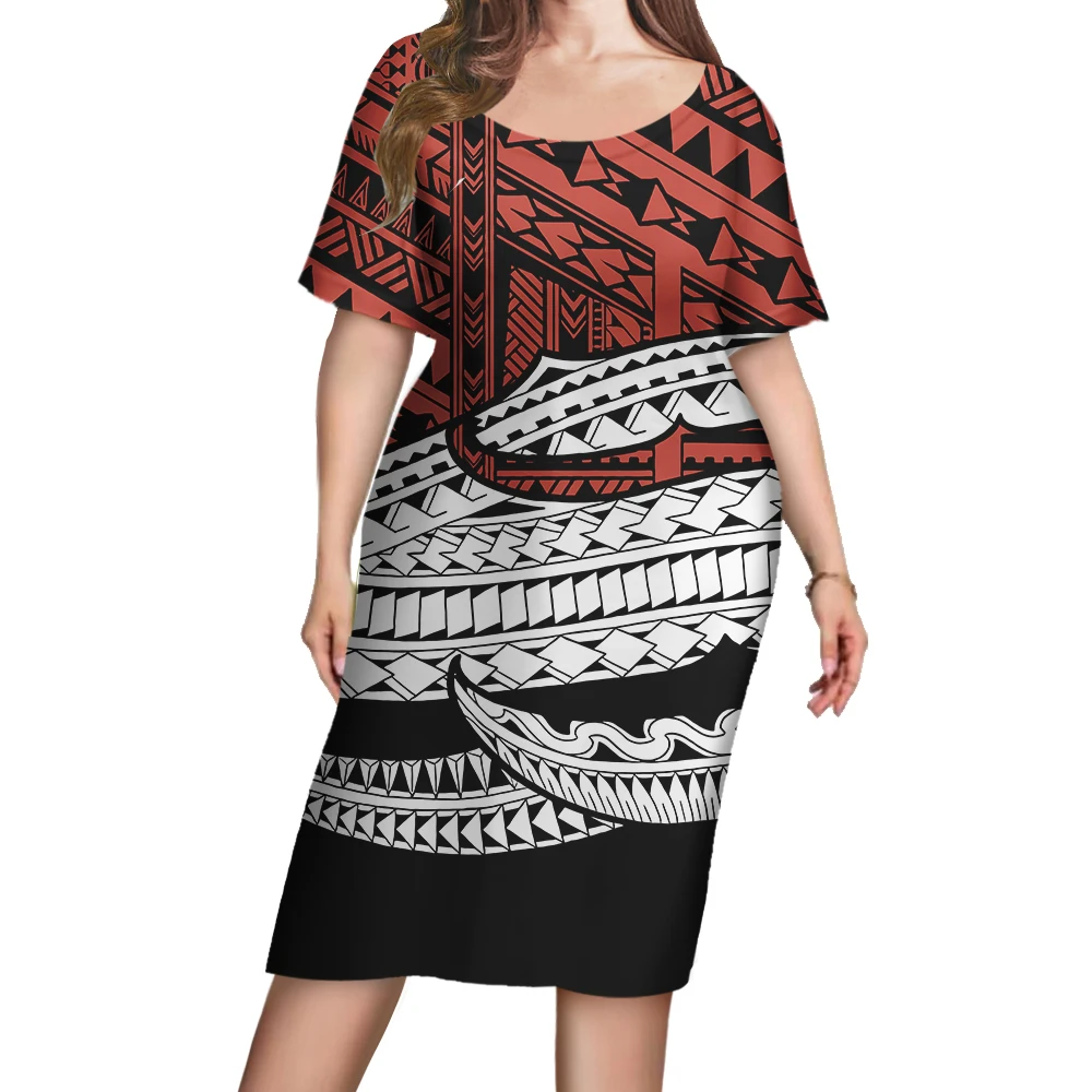 Low Price Hawaiian Polynesian Style Design Custom Vintage Half Sleeve Dresses Charming Large Size Night Women Gowns