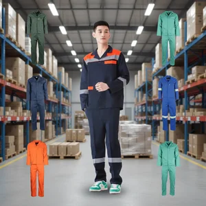 Men's Mechanic Coverall Construction Safety Work Uniform Jacket and Pants Polyester Cotton