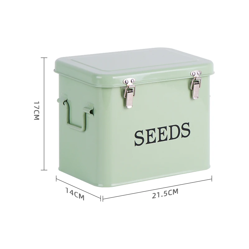 Garden Planting Storage Seed Box Tool Classification with Lock Seeds Storage Container Galvanized Iron Green Seed Tin Box