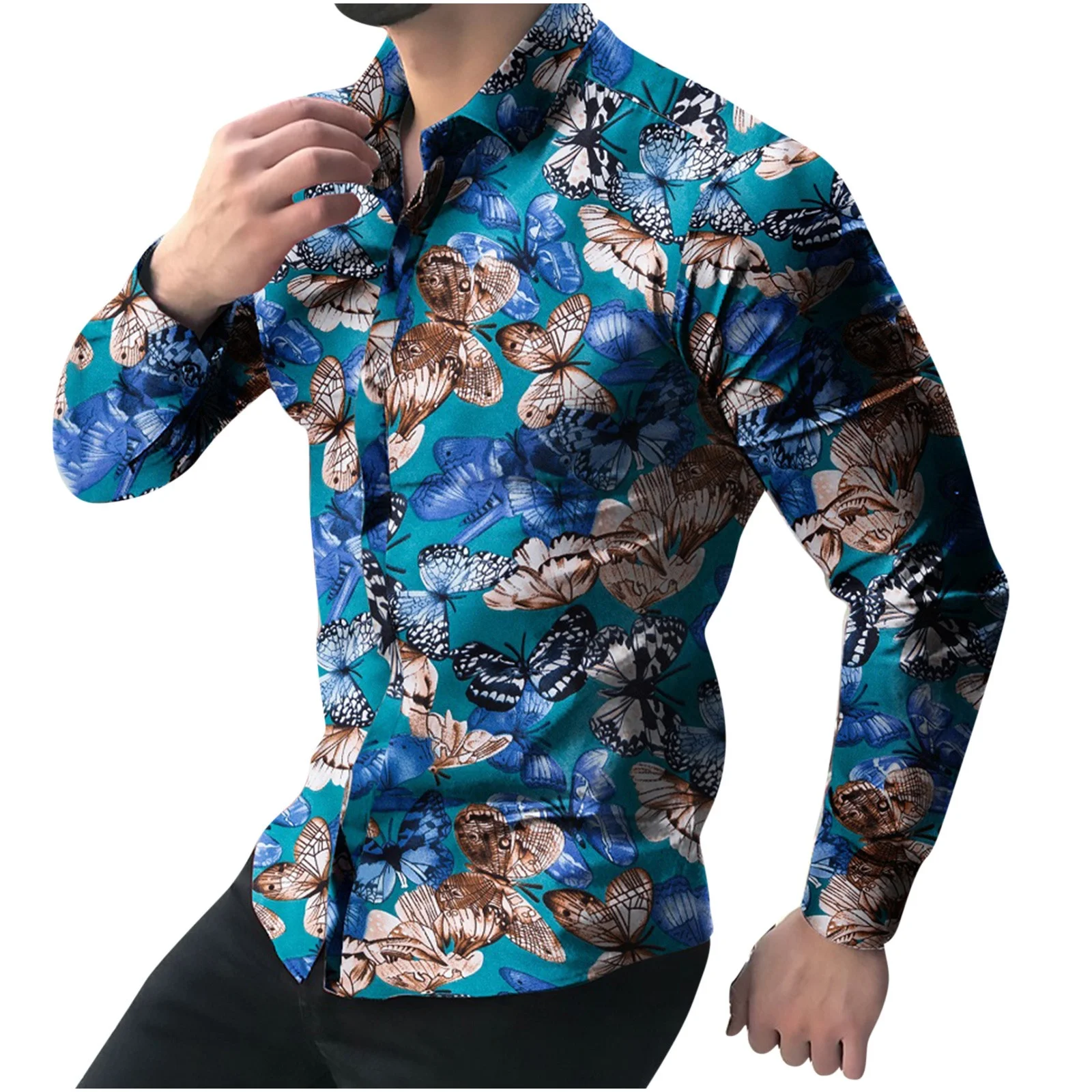 New Customization Men's T-shirt Design Butterfly Pattern 3D Printed Men Long Sleeve Shirts Classic Style Buttons Down350_voghion.com