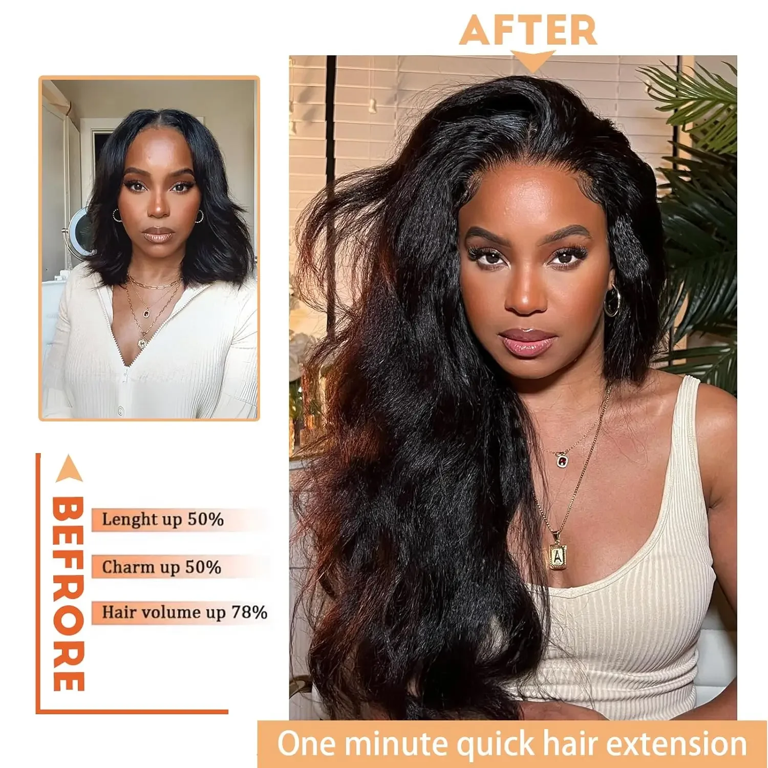 Kinky Straight Clip-in Hair Extensions Ekte Menneskehår Naturlig Svart For Kvinner Remy Sømløse Clip-ins_voghion.com