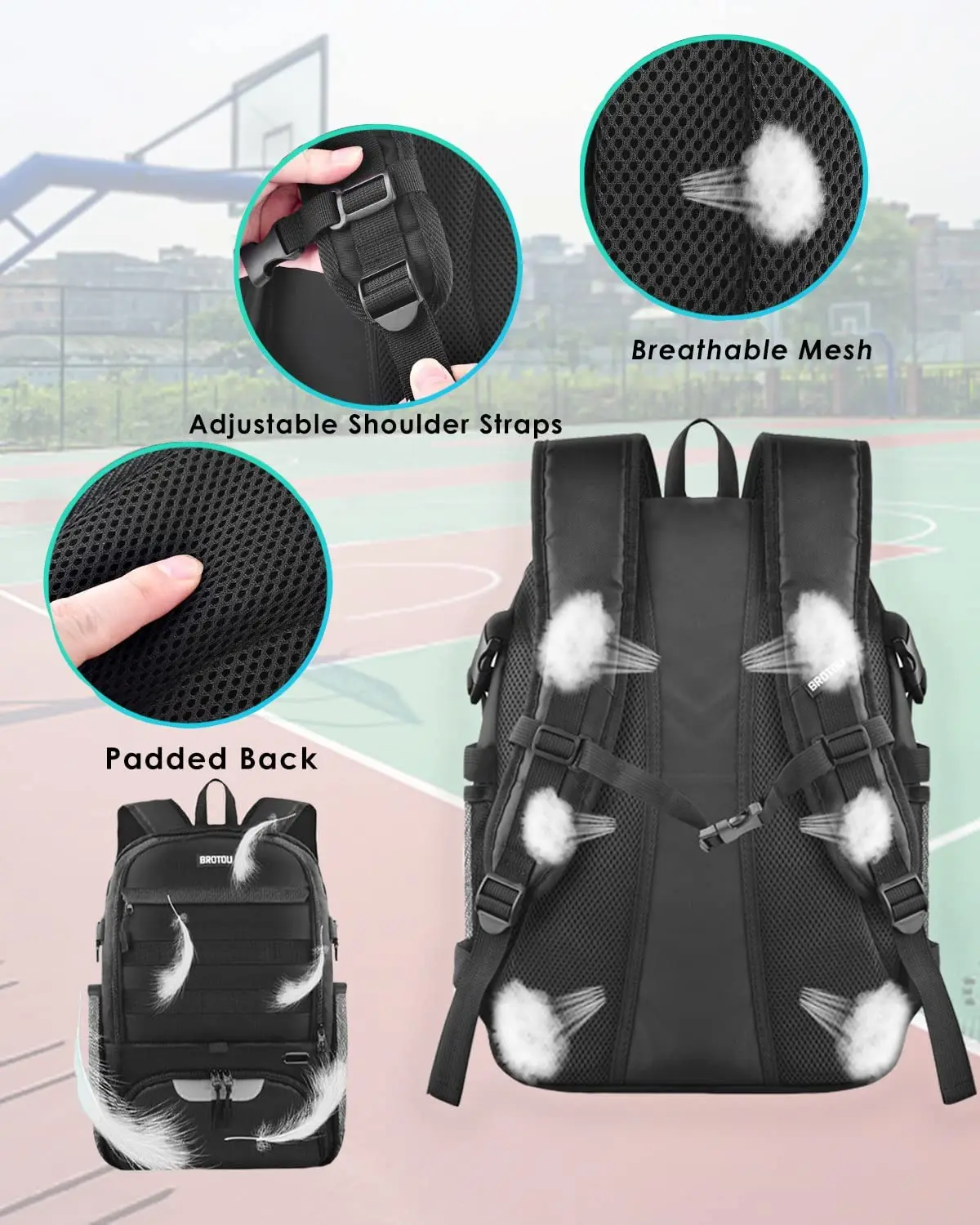 Sports Soccer Basketball Bag Volleyball Football Gym Backpack with Anti-Theft Zipper USB Port Polyester Lining Shoe Compartment