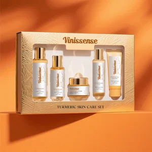 Private Label Korean Beauty Facial Gift Kit Organic Curcumin Whitening Brightening Anti Aging Vc Tumeric Face Skin Care Set