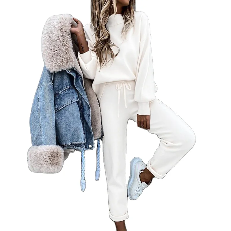 2021 высококачественный удобный хлопковый Повседневный Женский комплект с толстовкой с круглым вырезом и длинным рукавом