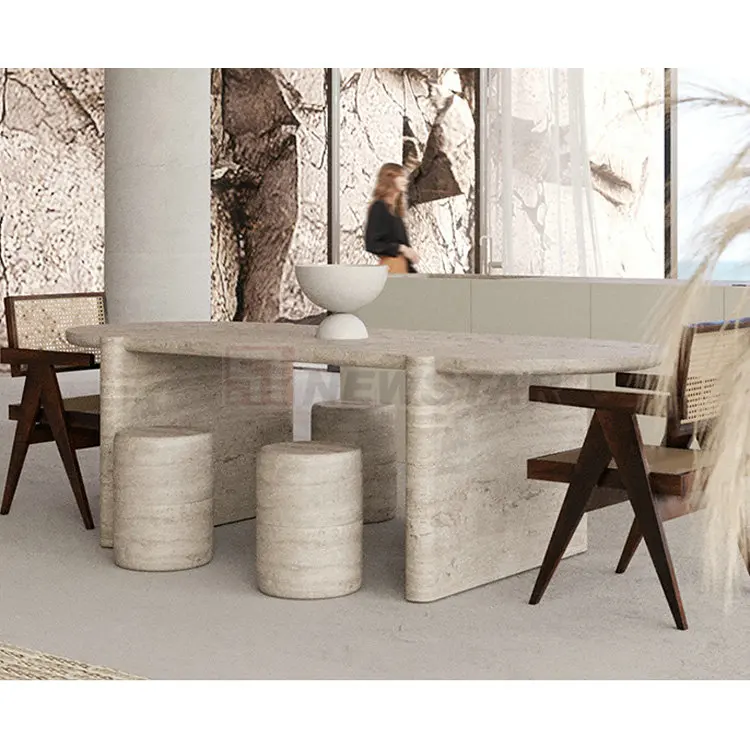 Designer Custom Narrow Long Low Tea Table Natural Stone Travertine Beige Marble Modern Coffee Table for Living Room Furniture