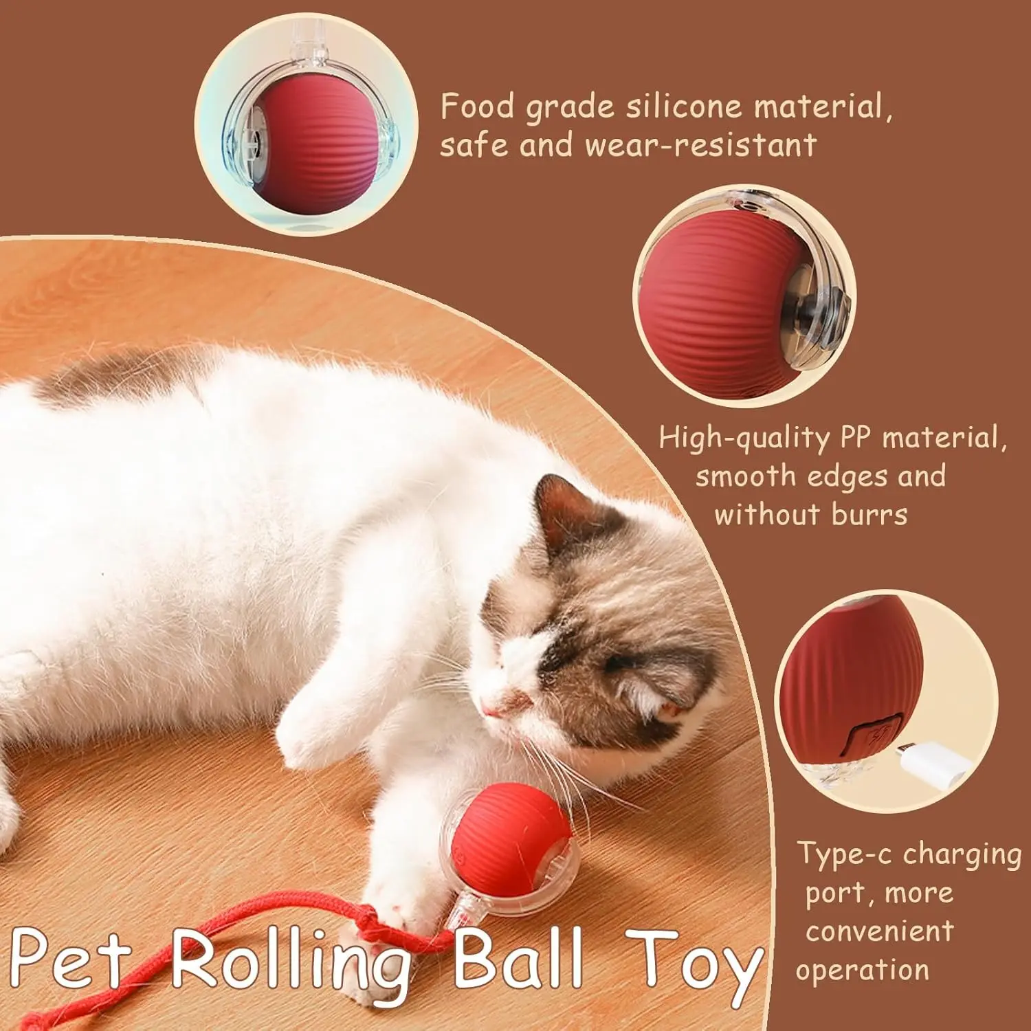 Interactive Cat Toys Balls Interactive Rolling Dog Ball Cat Toys Ball for Indoor Cats with Long Tail Fast Rolling on Carpet