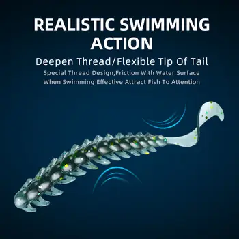 CHEERY Plastic Soft Roll Tail Midwater Bait Worm Lures 6g 110mm Threaded for Trout Bass Saltwater River Float Fishing Hooks – Soft Lure – view 5