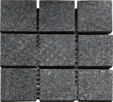 China Black Basalt Garden Flamed Interlock Basalt Cube Cobblestone Stone Paving on Mesh