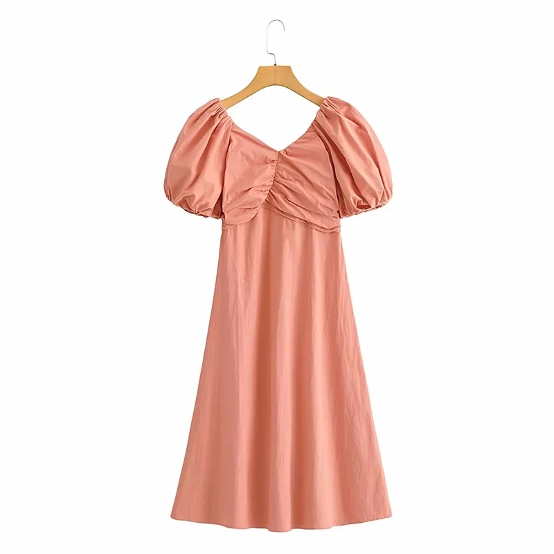 Square Collar Puff Short Sleeve Peach 