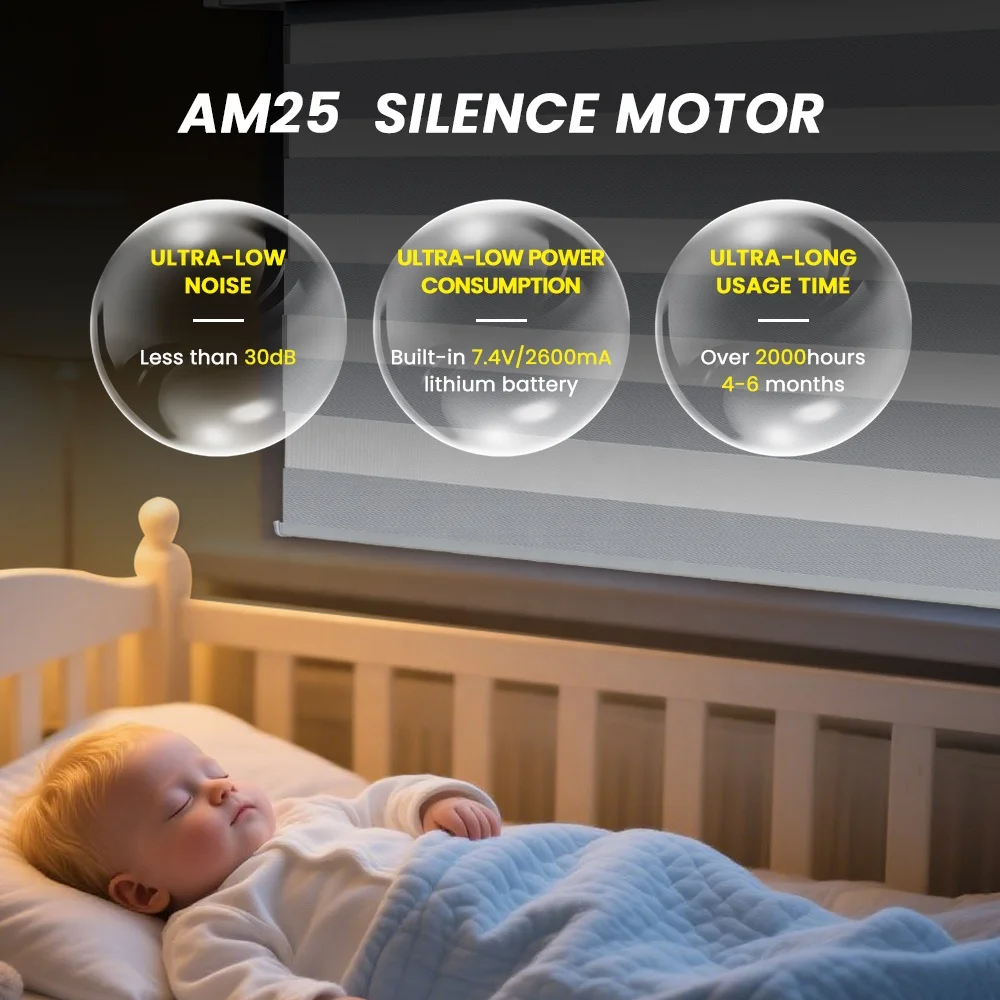MING CHEN Motorized Smart Window Shades zebra Rolling Blinds with Remote Control Battery google Smart Electric Blinds for Window