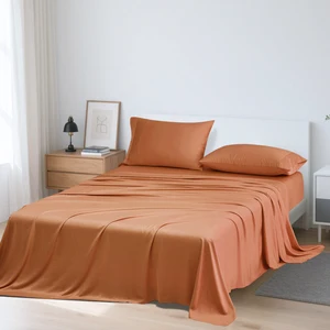 Custom 4-Piece Bamboo Lyocell Bed Sheets Set Solid Color Cooling Nature Fabric Bedding