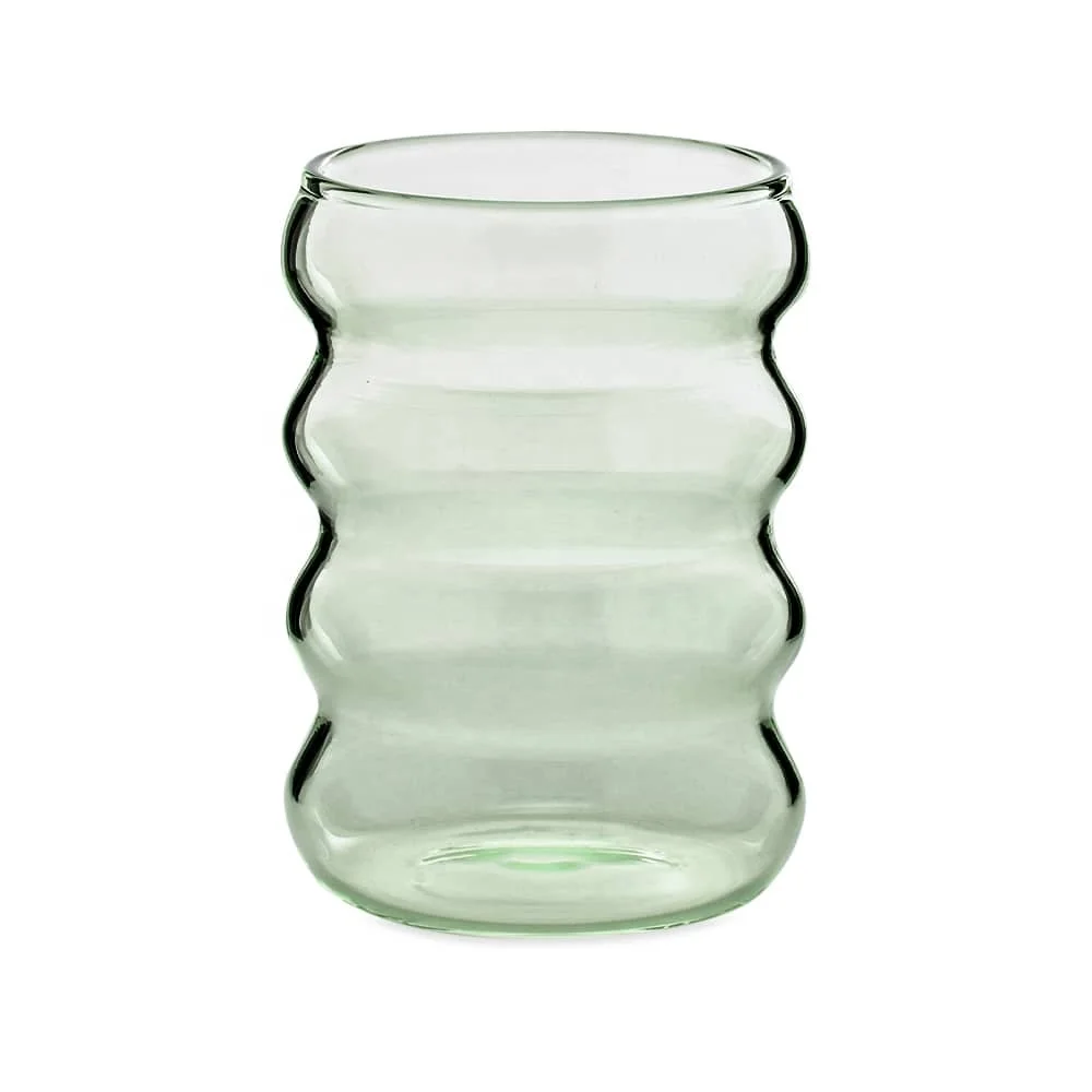 Custom Made Different Colored Borosilicate Ripple Glass Mugs Cups for Wine Juice Drinking
