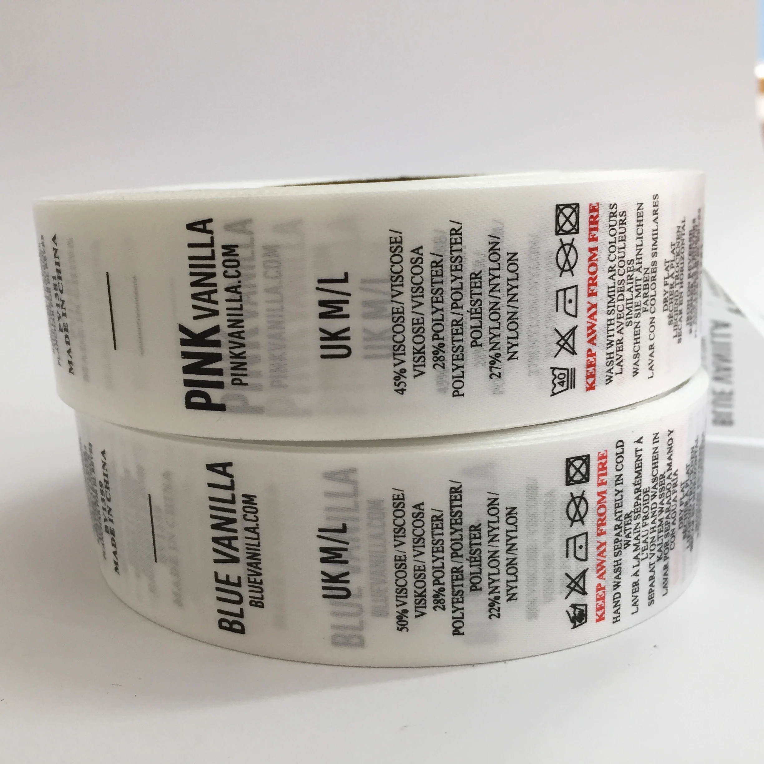 Custom Polyester Fabric  Printed Clothing Care Tag Cotton Instruction Warning Washing Label Satin Labels Wash Care Label
