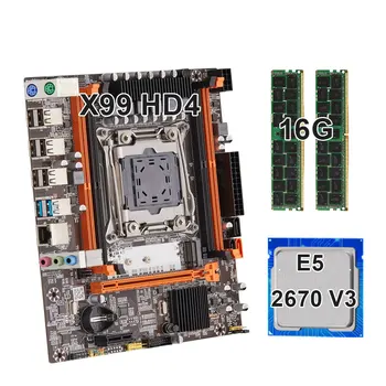 X99 Motherboard LGA 2011-3 Kit Xeon E5 2670 V3 CPU Processador and 2*8GB DDR4 2133MHZ ECC REG RAM Memory USB3.0