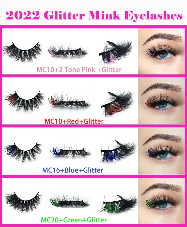 Dramatic Glitter Colored Lashes Style Deep Curl Volume Faux Mink Strip