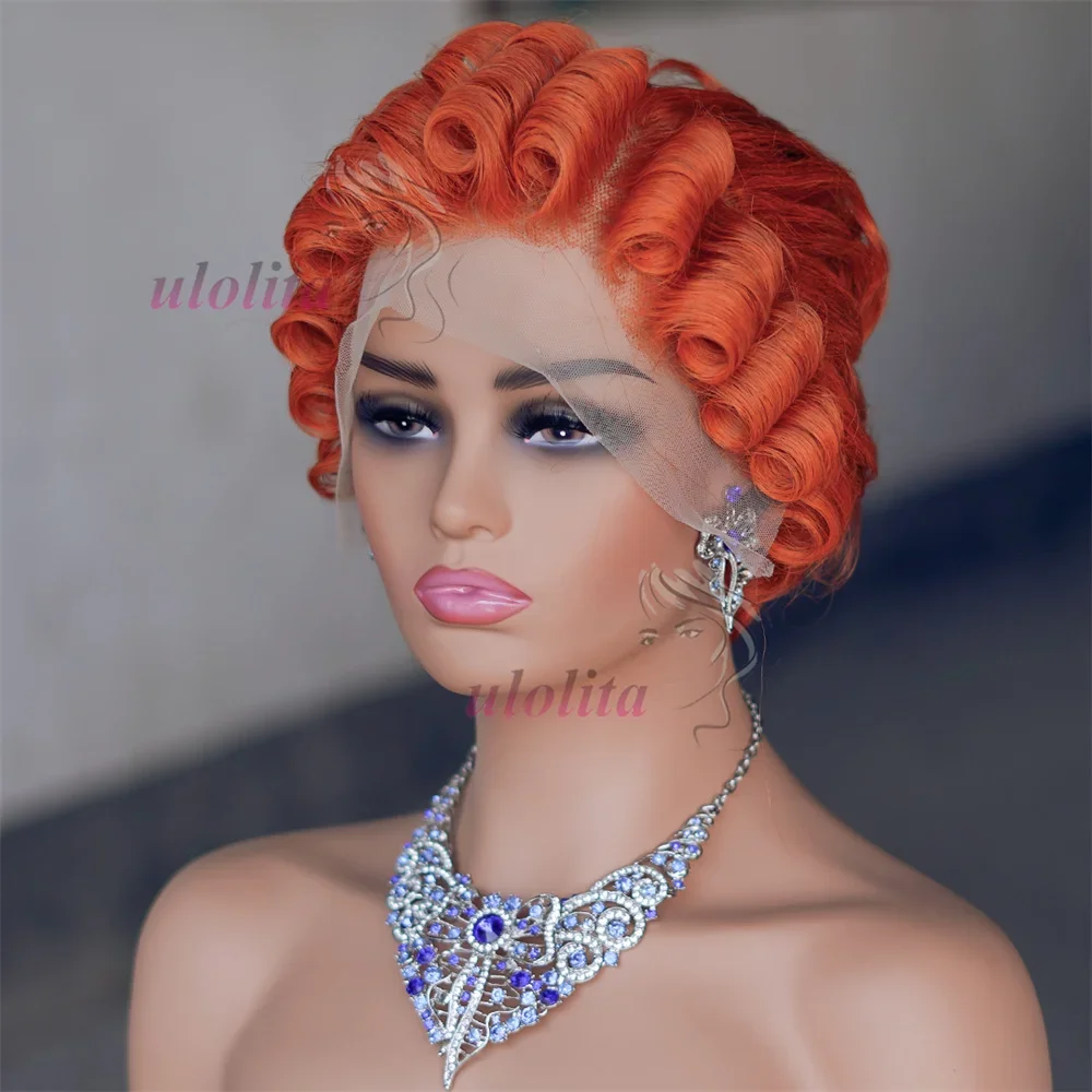 Burgundy 99J Red Color Lace Front Short Bob Wig Human Hair Pre Cut Loose Bouncy Wave Pixie Cut Frontal Wigs Preplucked_voghion.com
