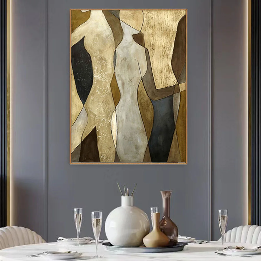 Living Room Entrance Wall Retro Home Decor  Classical Gold Leaf Oil Picture  Hand Painted Wall Art Paintings
