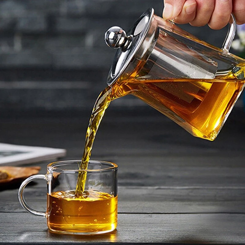 Heat Resistant Borosilicate Glass Tea Pot With Stainless Steelbamboo Lid With Tea Infuser Pot