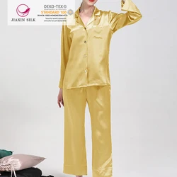 Womens Solid 13 Color Luxury 22momme Silk Satin Pyjama Sleepwear V Neck Long Sleeve Onesie Pajamas Female Silk Nightwear NO 3