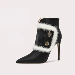 Popular Fashion High Heel Boots Midi Boots Black Fur Boots for Women and Ladies Women's Fashion Fur Boots Women Shoes