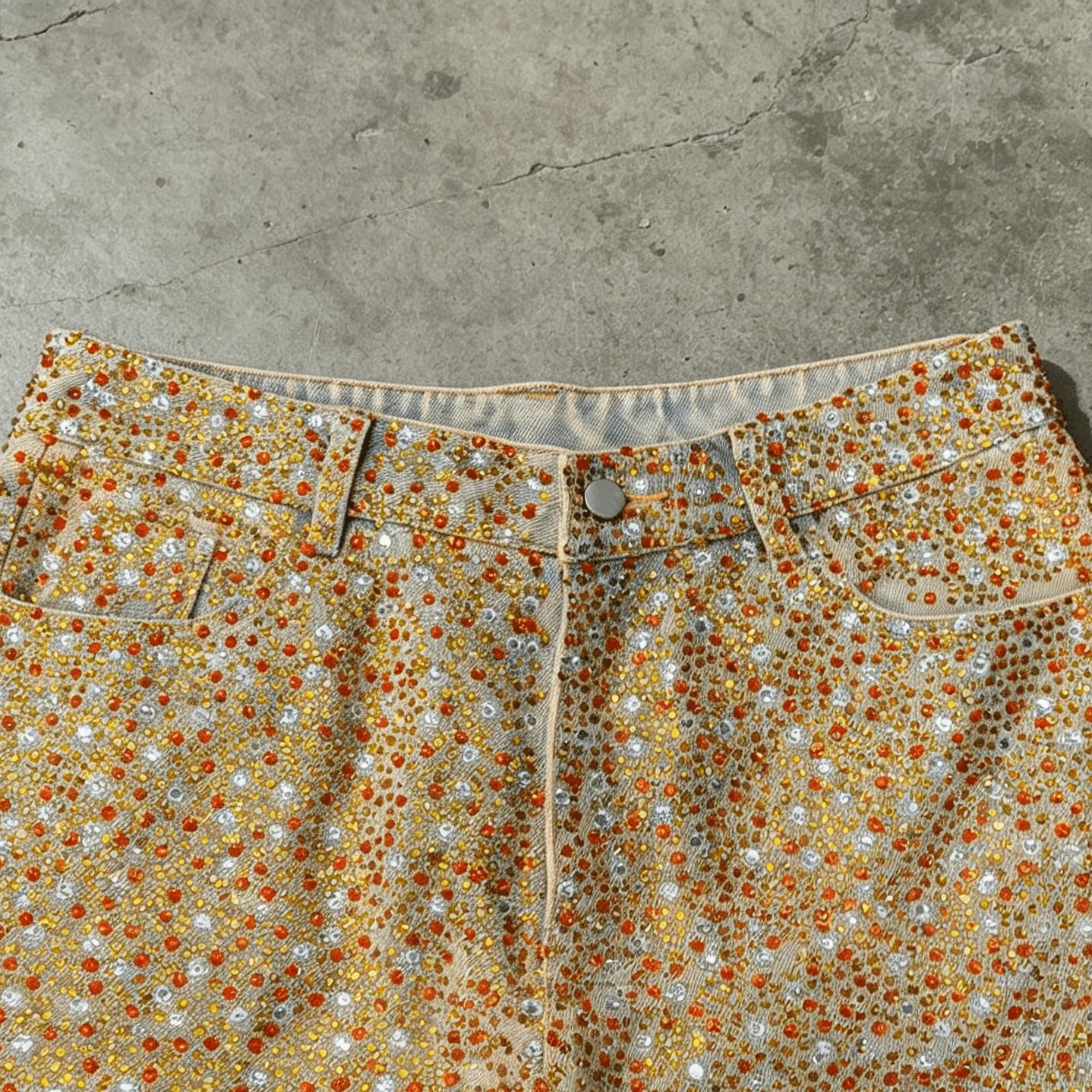 Custom Vintage Washed Denim Jorts Men Baggy Rhinestone Full Crystal Embellished Raw Fray Hem Wide Leg Streetwear Casual Shorts gallery 4