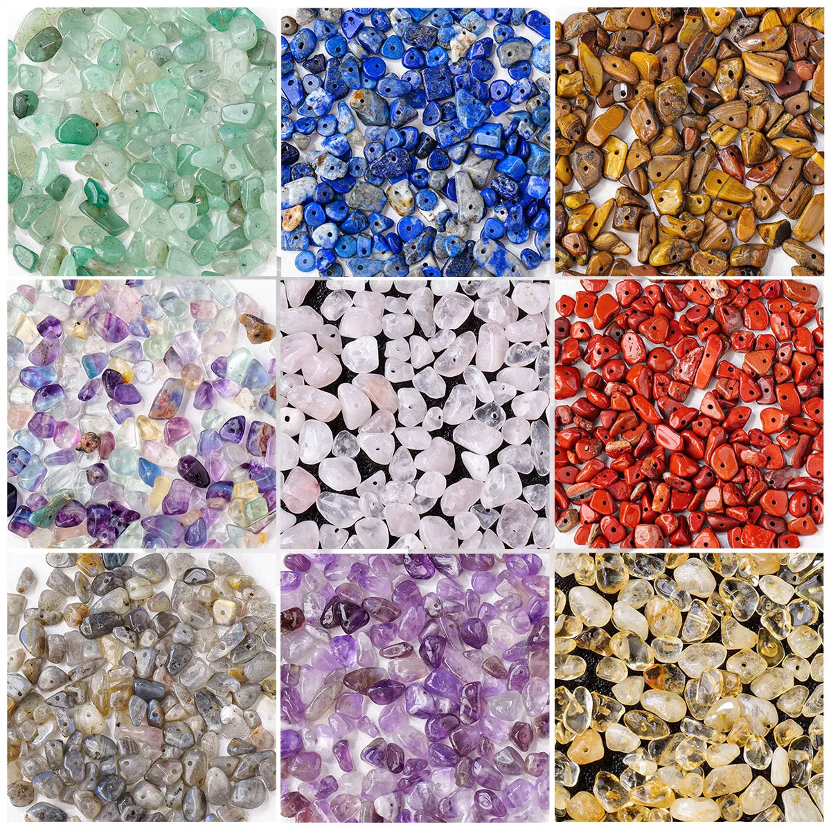 Atacado cristal natural pedra cura pedras de quartzo natural quartzo rosa  citrino cascalho cristal chips com buraco para pulseira, image size:1200x1200