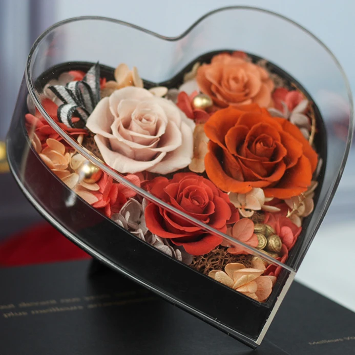 Forever Roses Custom Logo Heartshaped Rose Small Acrylic Box Preserved
